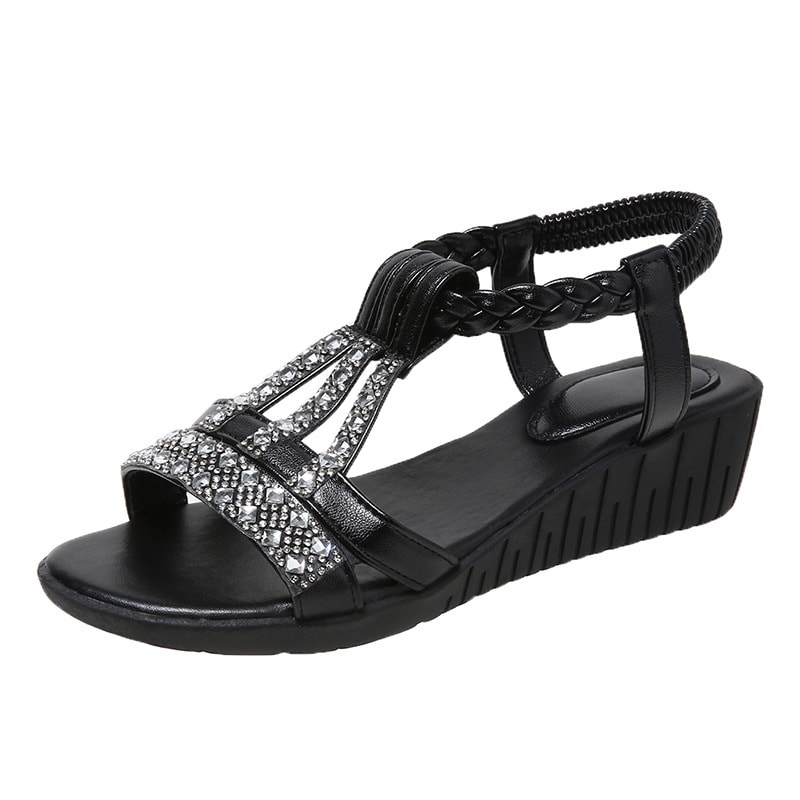 Casual Wedges Sandals With Rhinestone Summer Plus-size Peep-toe Roman Shoes view 9