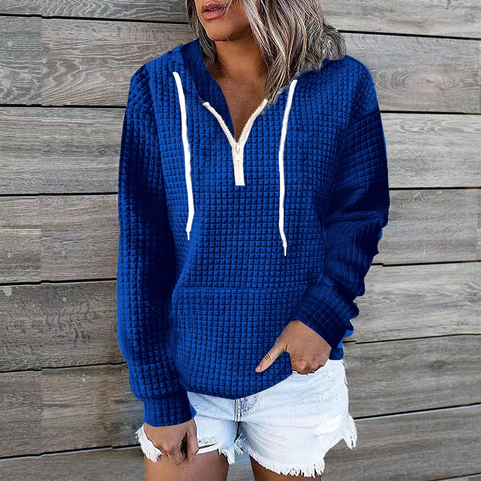 Women's Waffle Hoodie Sweater Coat view 4