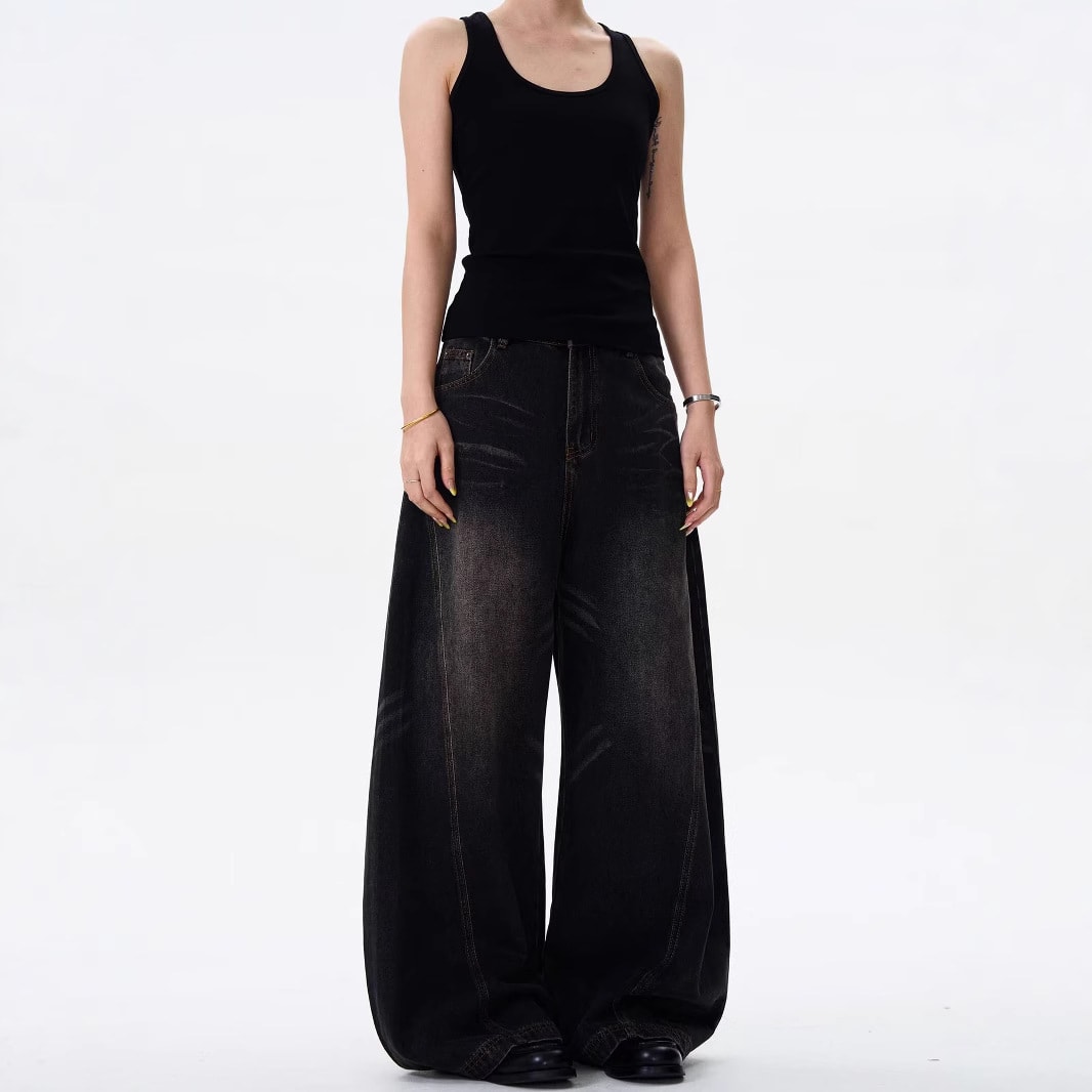 Retro Cat Beard Machete Jeans Women Loose Straight-leg Wide-leg view 4