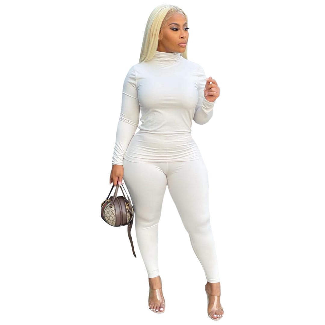 Solid Color Turtleneck Casual Two-piece Suit view 3