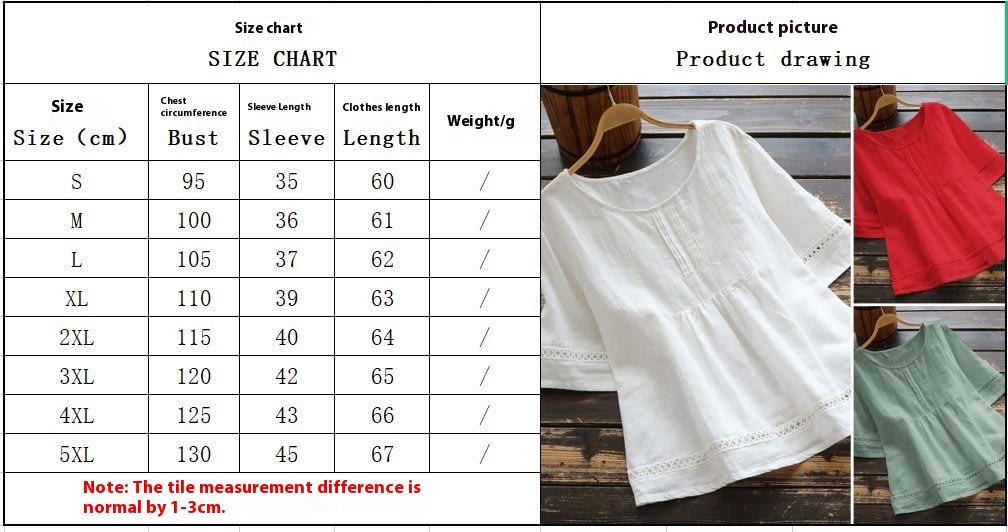 Summer Solid Color Cotton And Linen Top Half Sleeve view 20