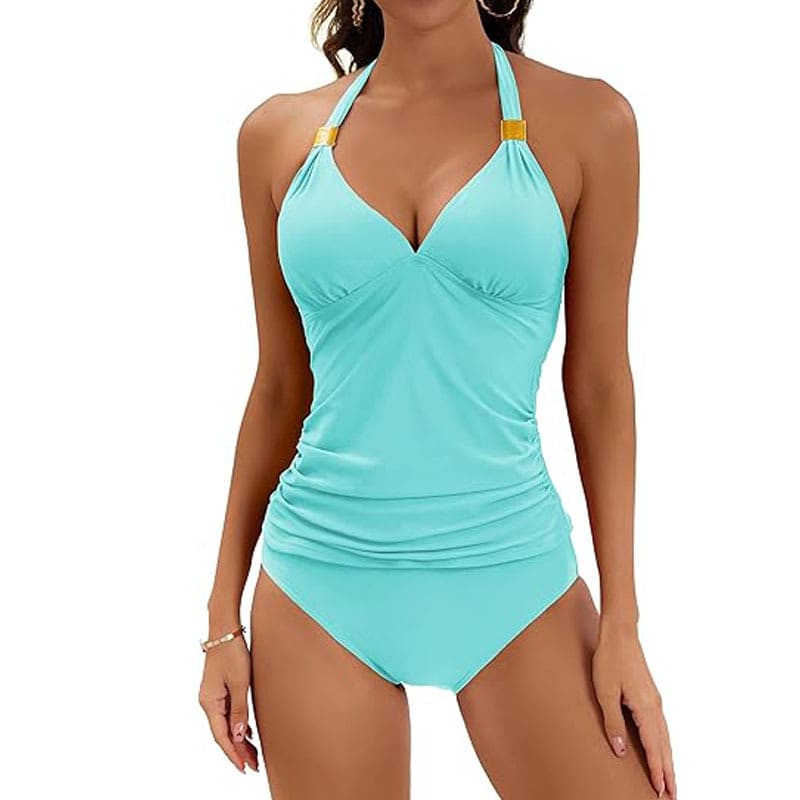 Women's Pure Color Halter Split Tie Two Piece Swimsuit view 15