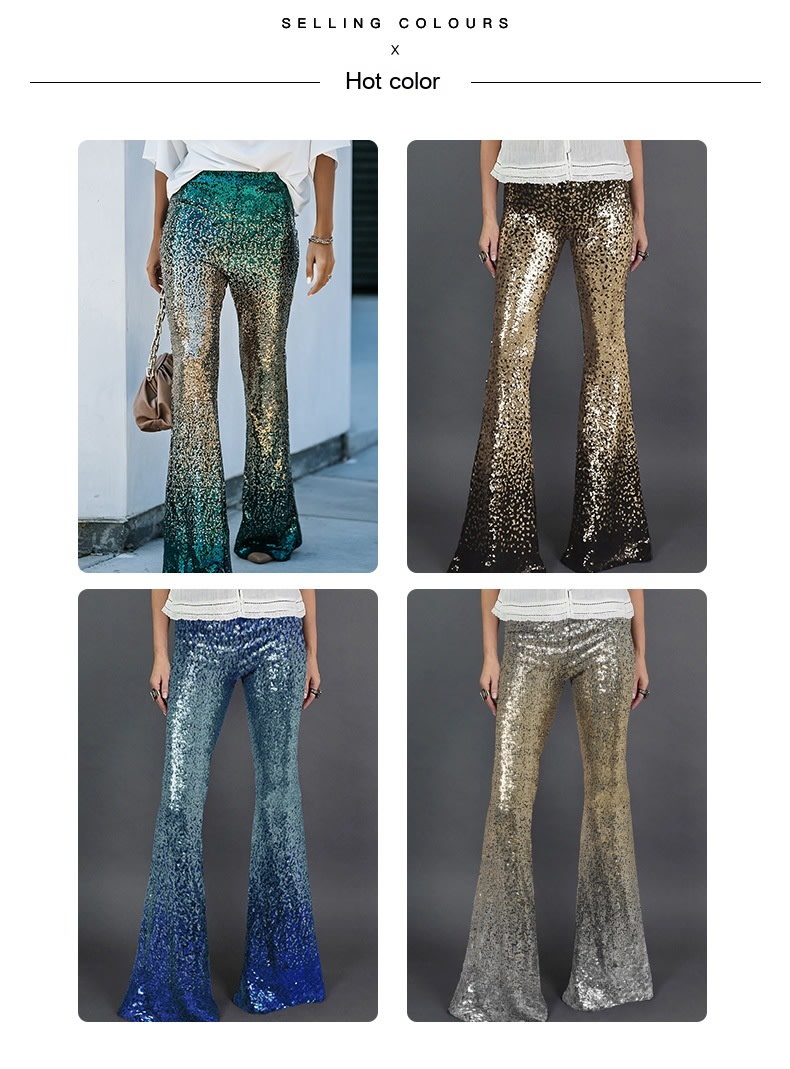 Gradient Color Wide Leg European And American High Waist Slim-fit Sequined Flared Pants view 5