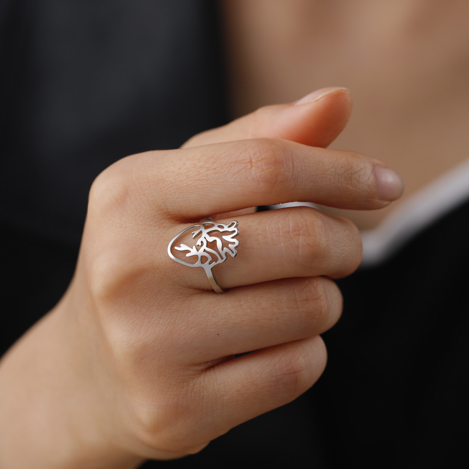 Cut Titanium Steel Hollow-out Brain-shaped Ring view 5