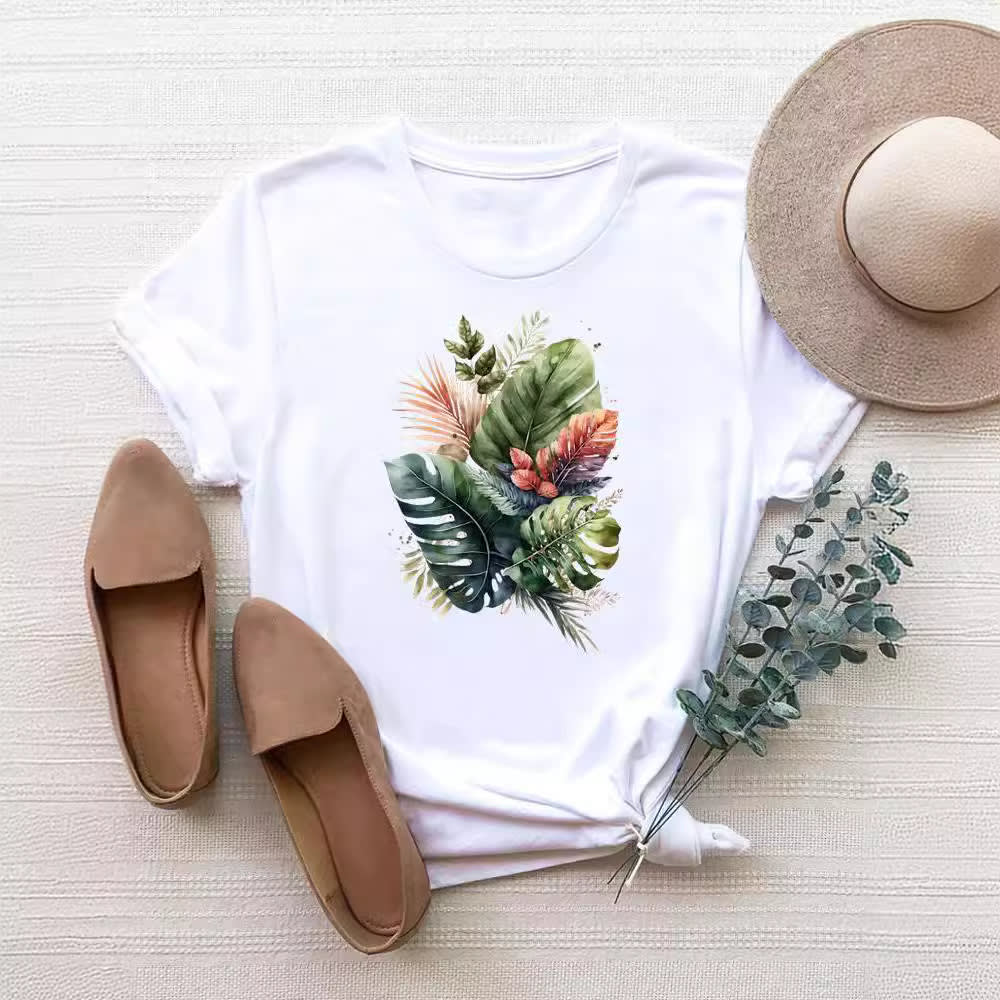 Women's Fashion Printing Short Sleeve T-shirt Top view 3