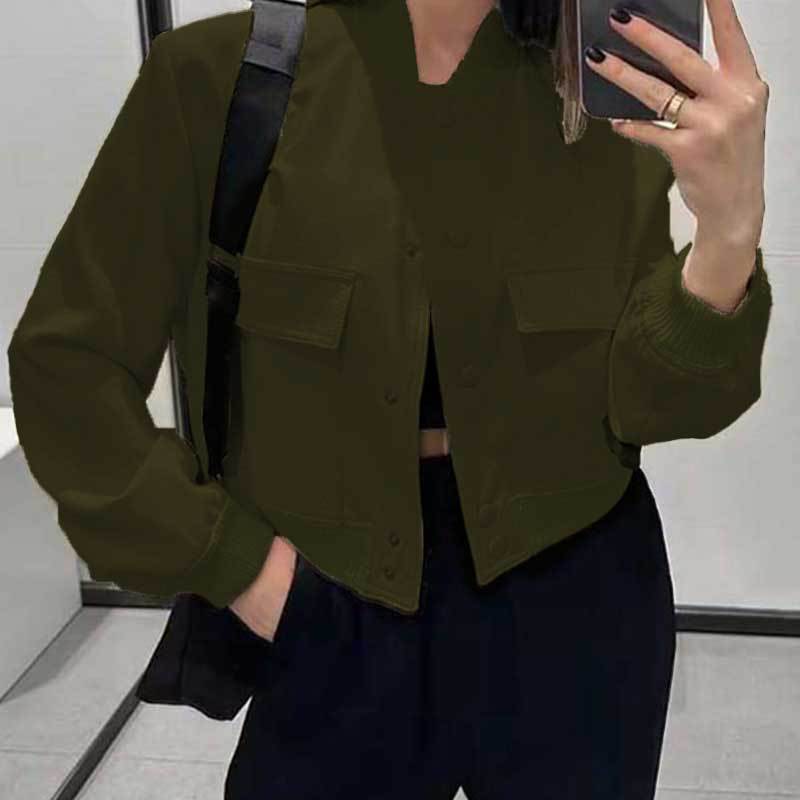 Stand Collar Large Pocket Women's Jacket Coat view 9