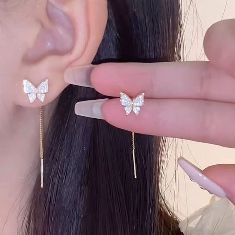 925 Silver Needle Long Tassel Butterfly Earrings view 3
