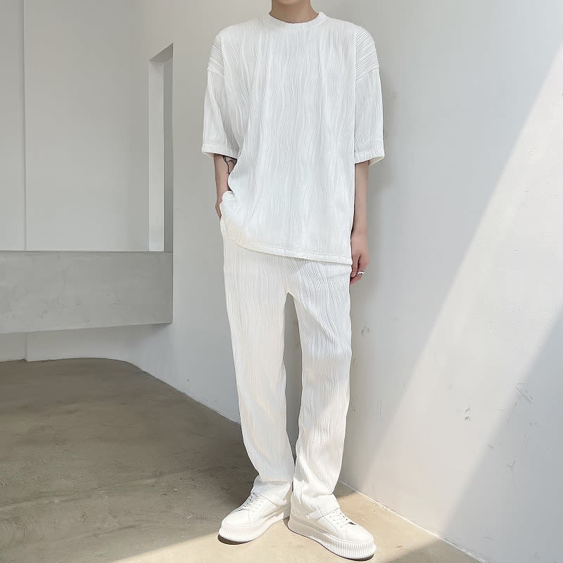 Men's Trendy Loose Pleated Embossed Texture Casual Pants view 9