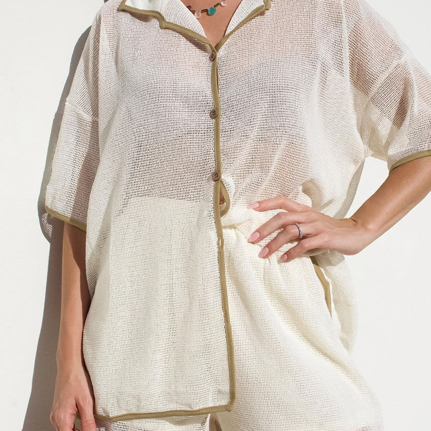 See-through Cardigan Pajamas Two-piece Set For Women view 2