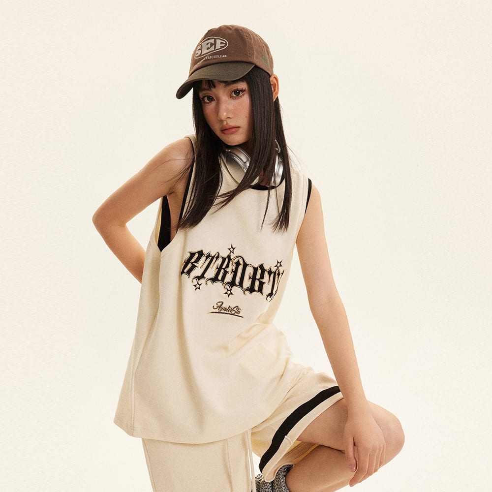 Fake Sports Vest Casual Letter Embroidered Loose Top view 15