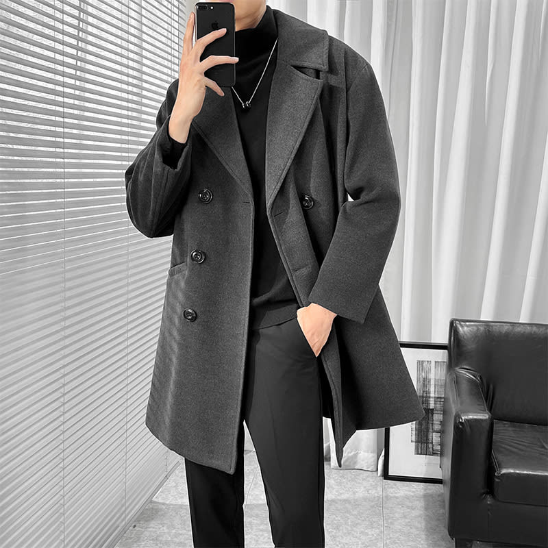 Mid-length Trench The Knee British Style Woolen Coat view 2
