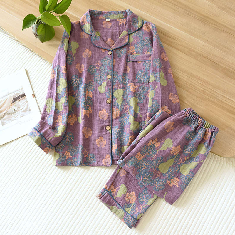 Thin Cotton Gauze Yarn-dyed Jacquard Pajamas Suit For Women view 21