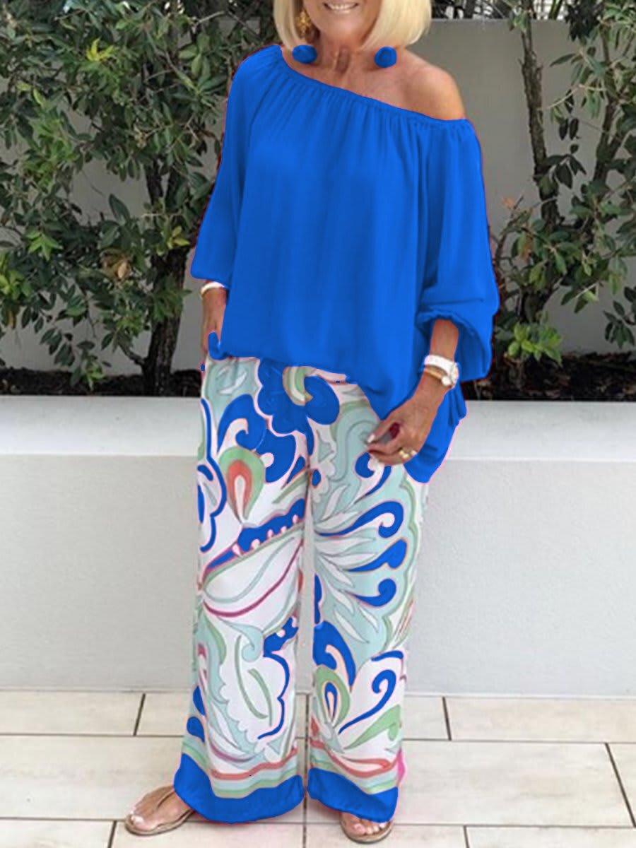 Women's Clothing Printed Pants Off-shoulder Top Casual Suit view 8