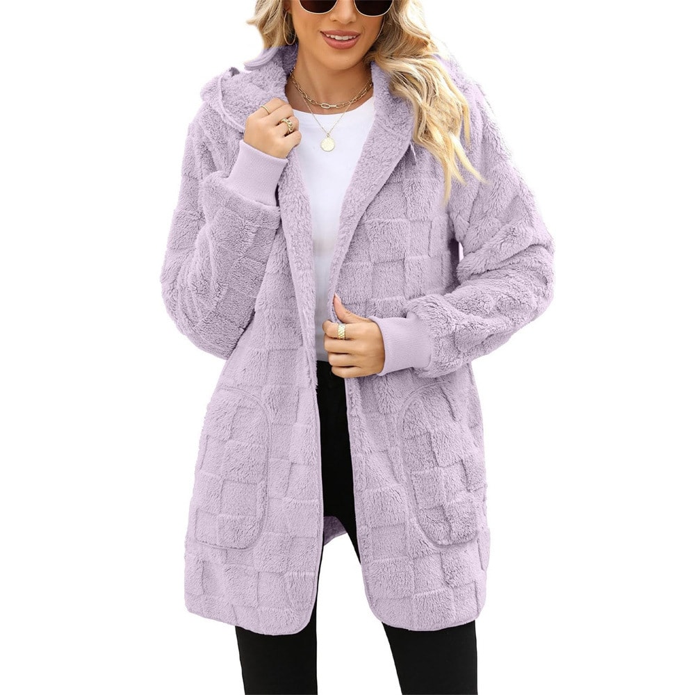 Cardigan Plaid Jacquard Hooded Pocket Plush Cardigan Jacket view 4