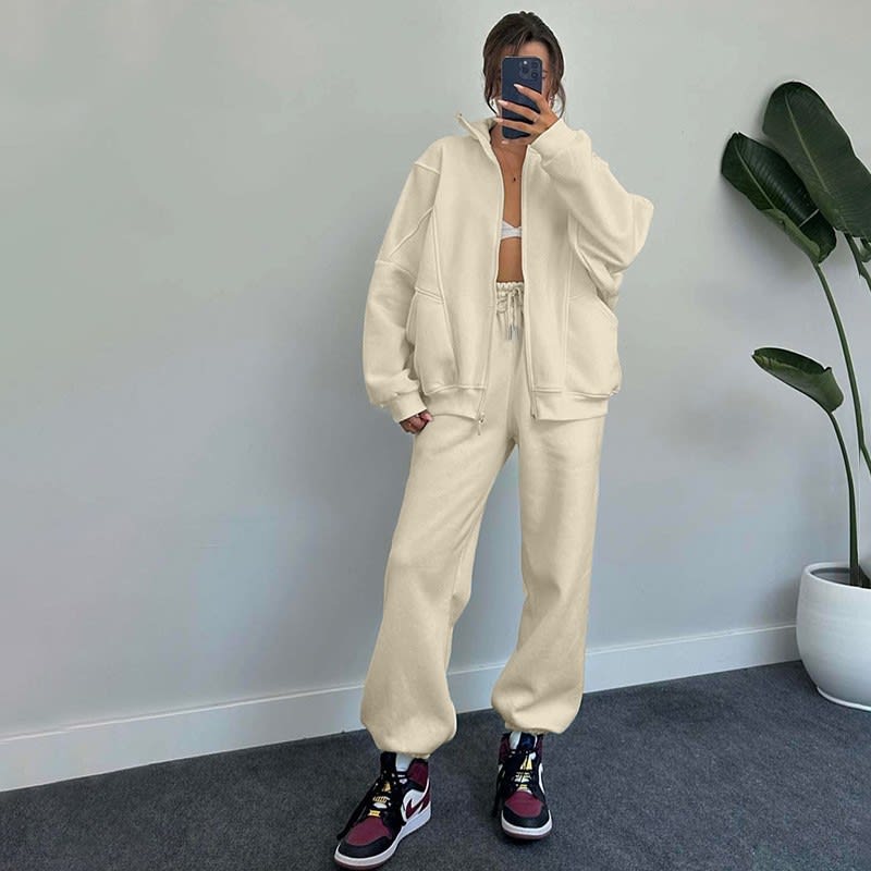 Sports Suits With Pockets Stand-up Collar Zipper Cardigan And Drawstring Trousers Fashion Jogger Set Outfits Tracksuits Women's Clothing view 4