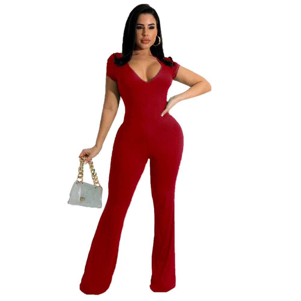 Bell-bottom Pants Short Sleeve Women's Jumpsuit view 1