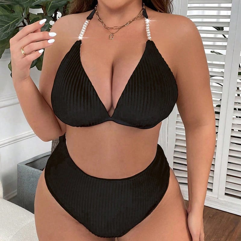 Halterneck With Suspenders Plus Size Swimming Beachwear Women's view 7