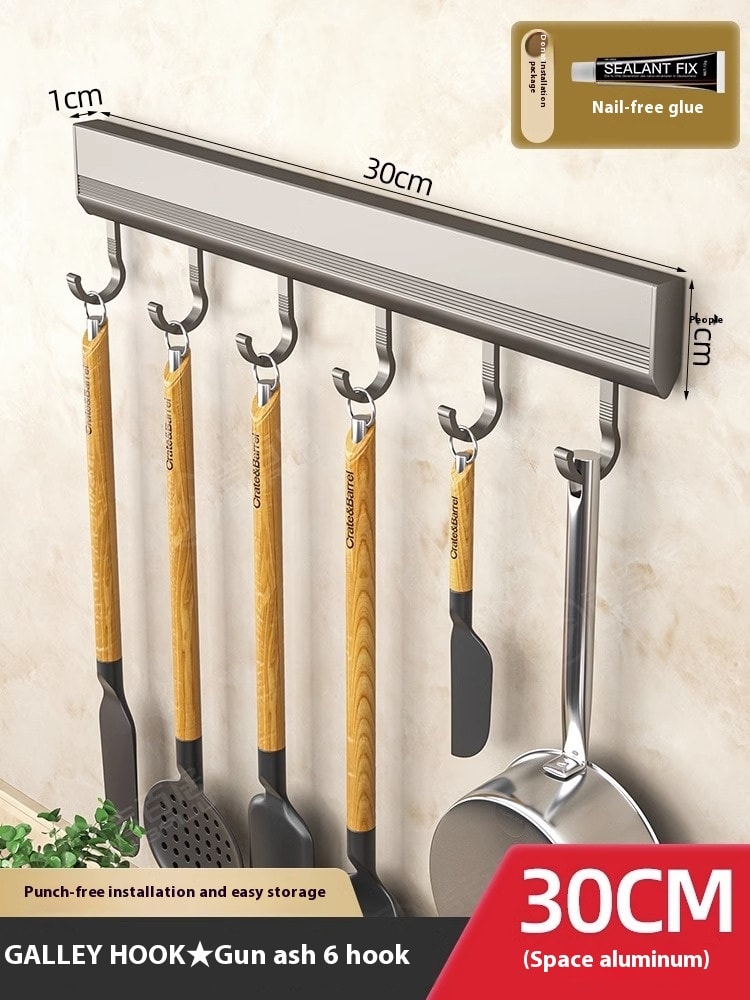 Factory Supply Kitchen Hook Rack Punch-free Wall-mounted Rack Aerospace Aluminum view 16