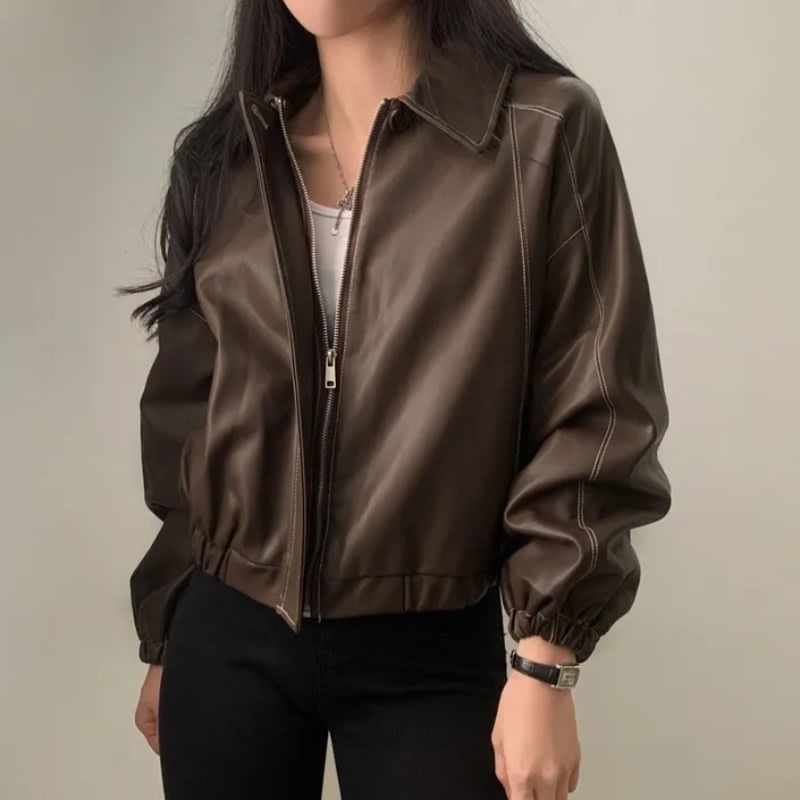 Fashion And Handsome Leather Coat Women view 7