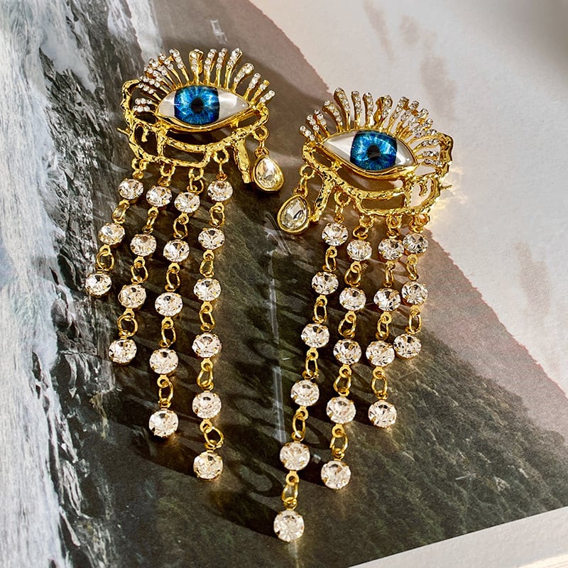 Zircon Long Tassel Earrings Vintage Artificial Crystal view 5