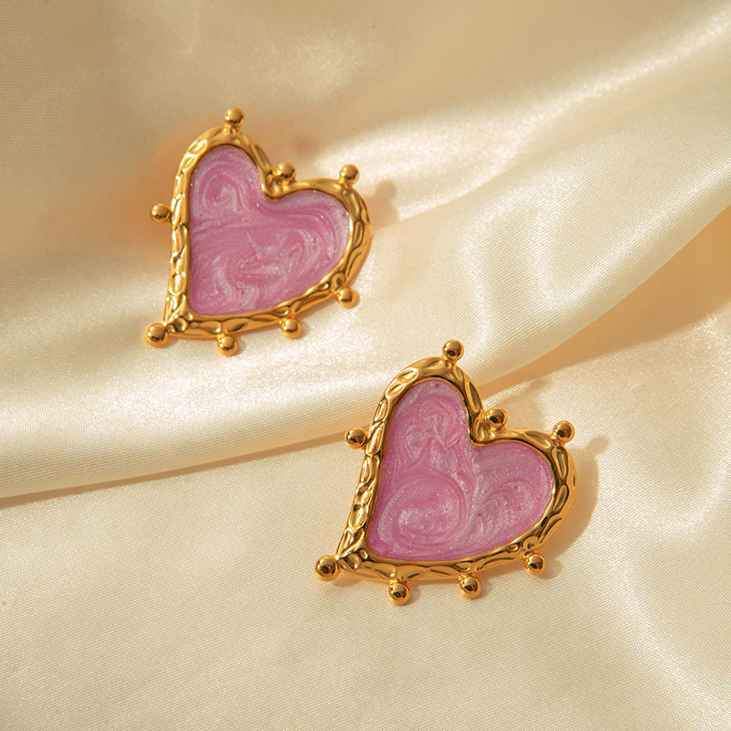Sweet Magic Purple Love Stainless Steel Retro Fashion Ear Studs Girl Beautiful Love Jewelry Earrings For Women view 4