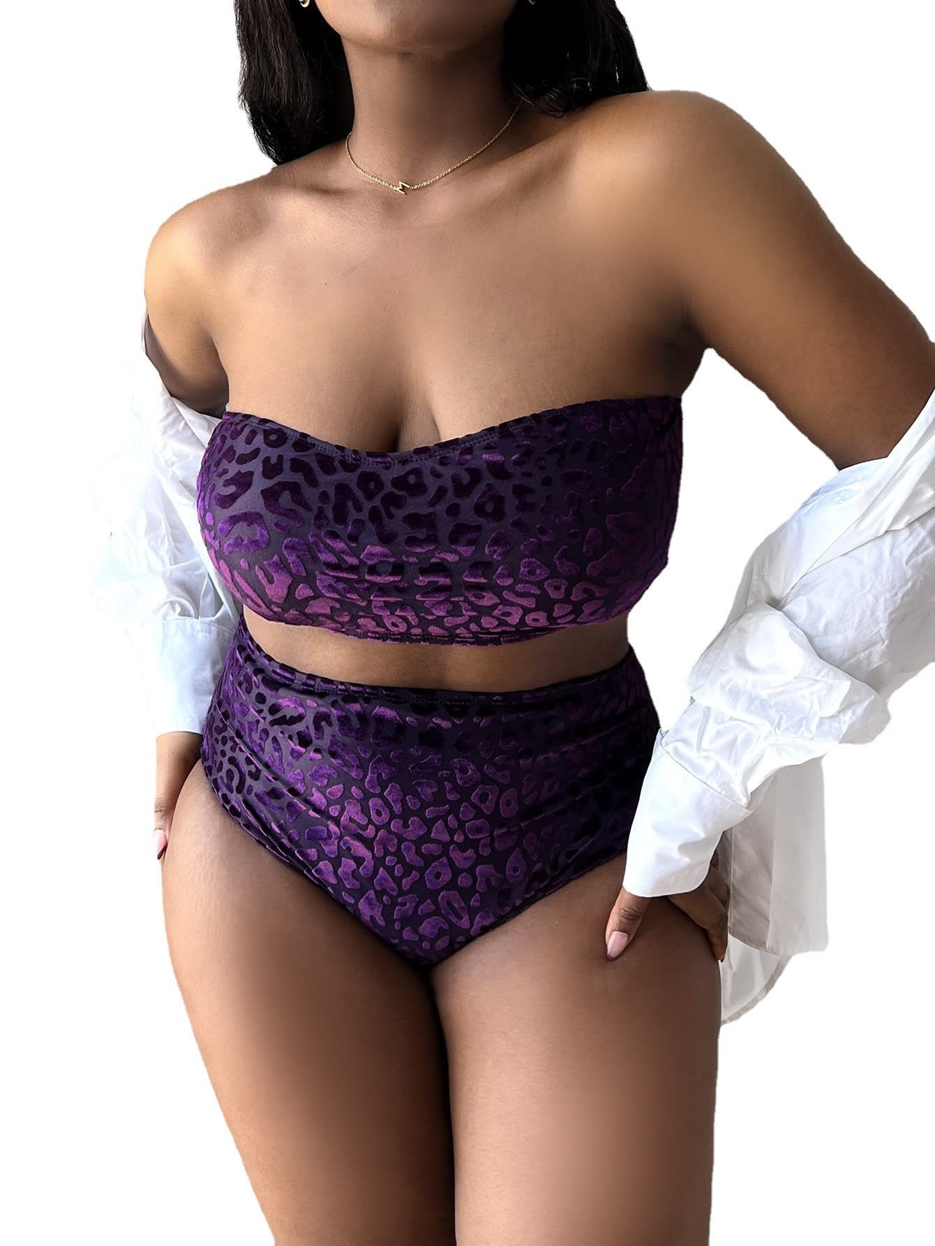 Plus Size Women's High Waist Split Bikini Swimsuit view 14