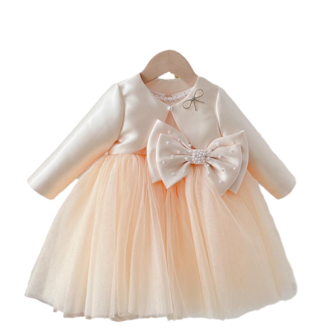 Children's Dress Girls' Summer Long-sleeve Coat Pettiskirt Champagne Big Bow High-waisted Gauzy view 2