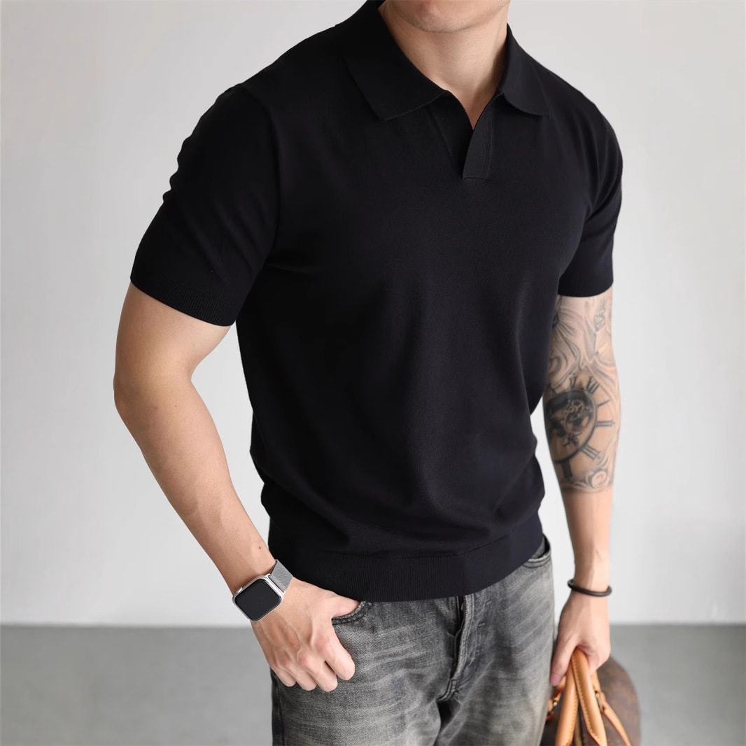 Lightly Mature Summer Ice Silk Men's Lapel Knitwear view 4