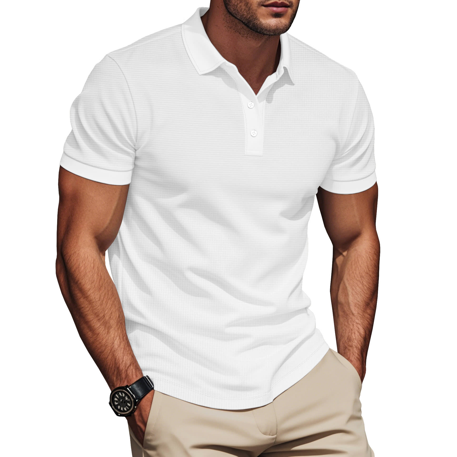 Lapel Color Matching Short Sleeve Plus Size Men view 5