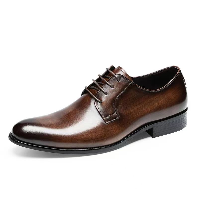 Men's Leather Shoes Breathable Lace Up Hand-rub Color view 17