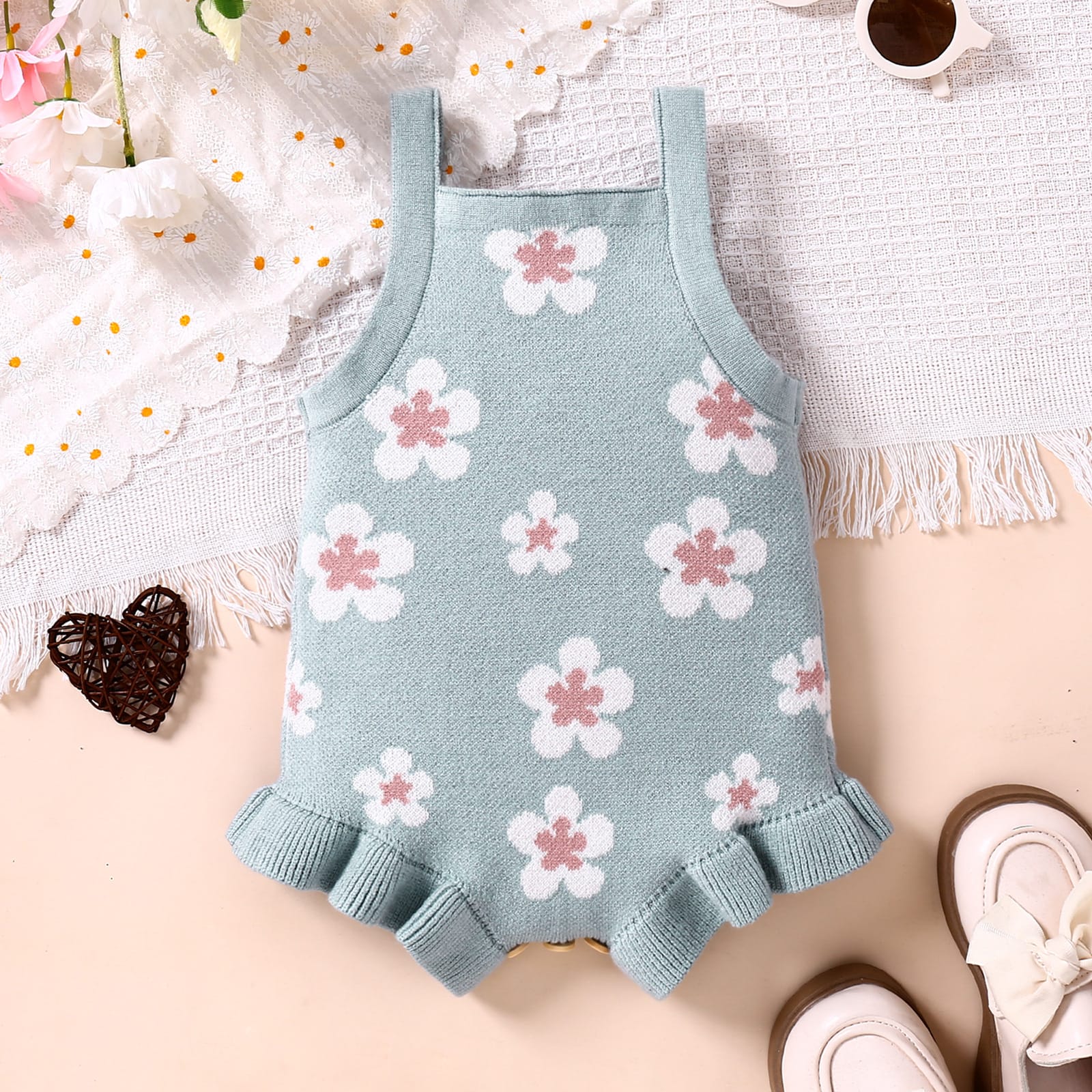 Children's Clothing Baby Strap Embroidery Light Blue Vest Jumpsuit view 3
