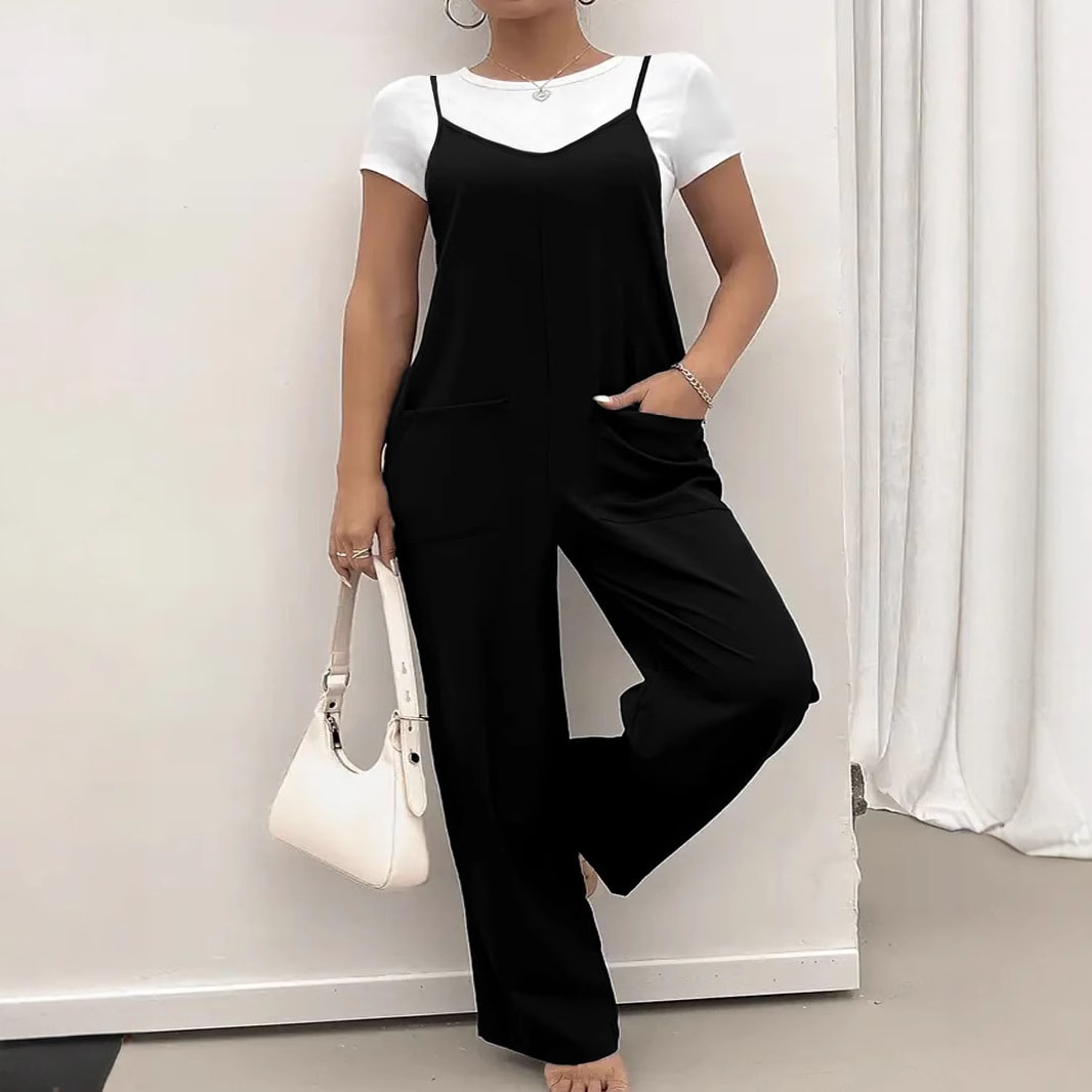 Solid Color Casual Suspender Jumpsuit Women's Clothing