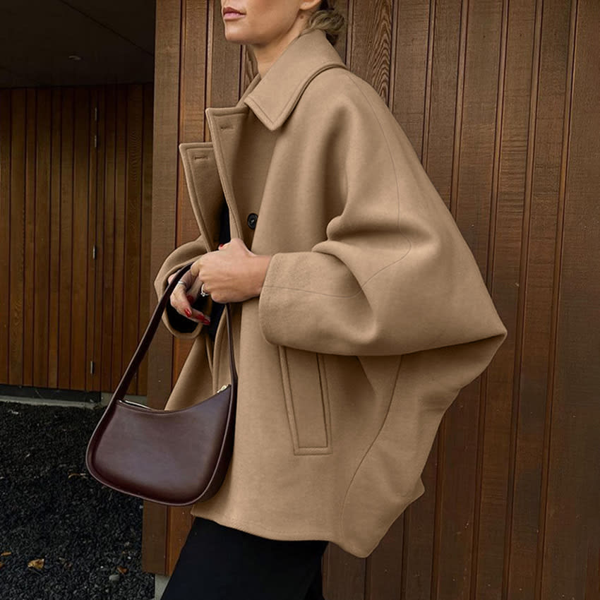 Fashion Brown Lapel Batwing Sleeve Coat view 7