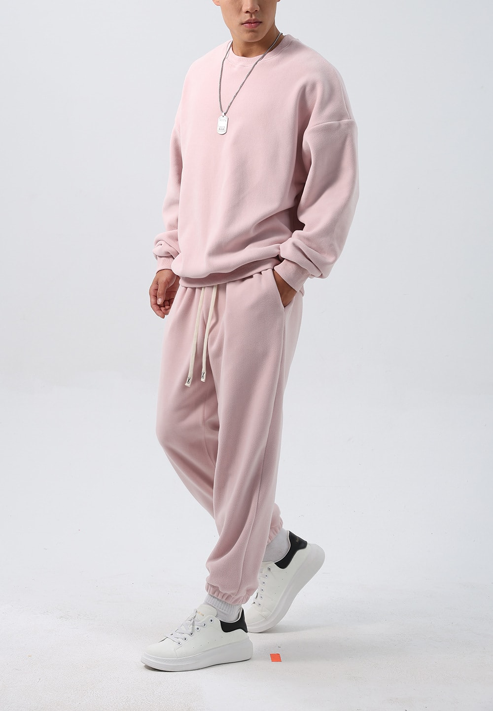 Sports Suit Men's Loose Long Sleeve Crew Neck Coat Padded Fleece Trousers Double-sided Shake view 6