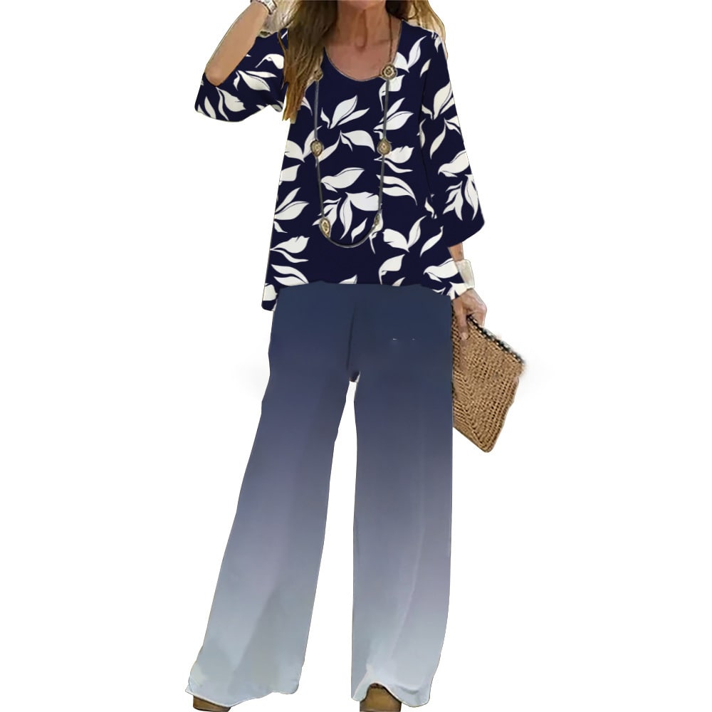 Suit Women's Two-piece Set Fashion Loose Top Wide Leg Pants 3D Printing view 3