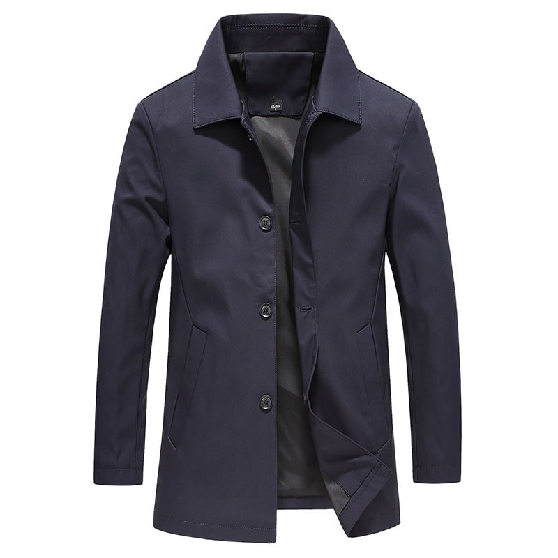 Fall Winter Men Polo Collar Solid Color Business Jacket Short Button Lightweight Coat view 4
