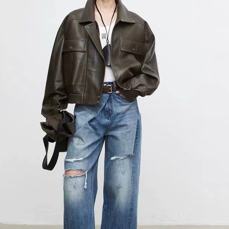 New Sheepskin Retro Loose Profile Casual Short Jacket view 2