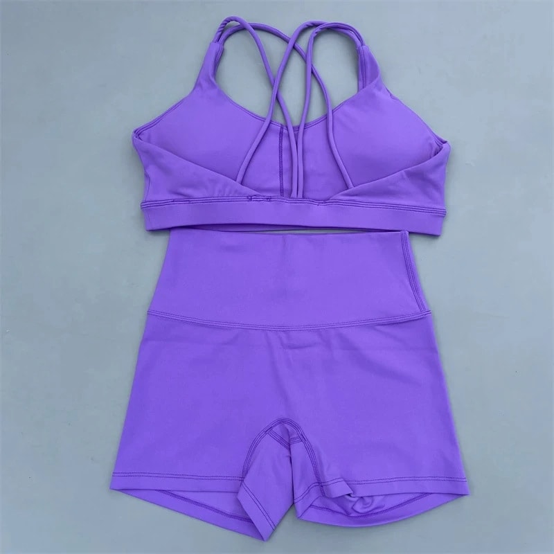 Solid Color Women's Tight Yoga Cycling Shorts Underwear Suit view 16