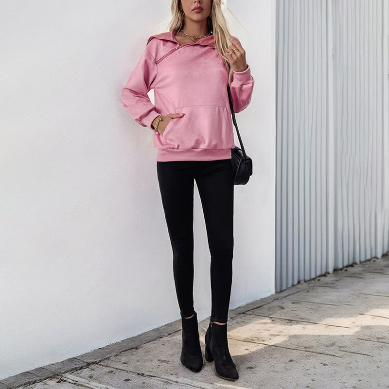 Valentine's Day Sweater Zipper Pocket Hooded Women view 3