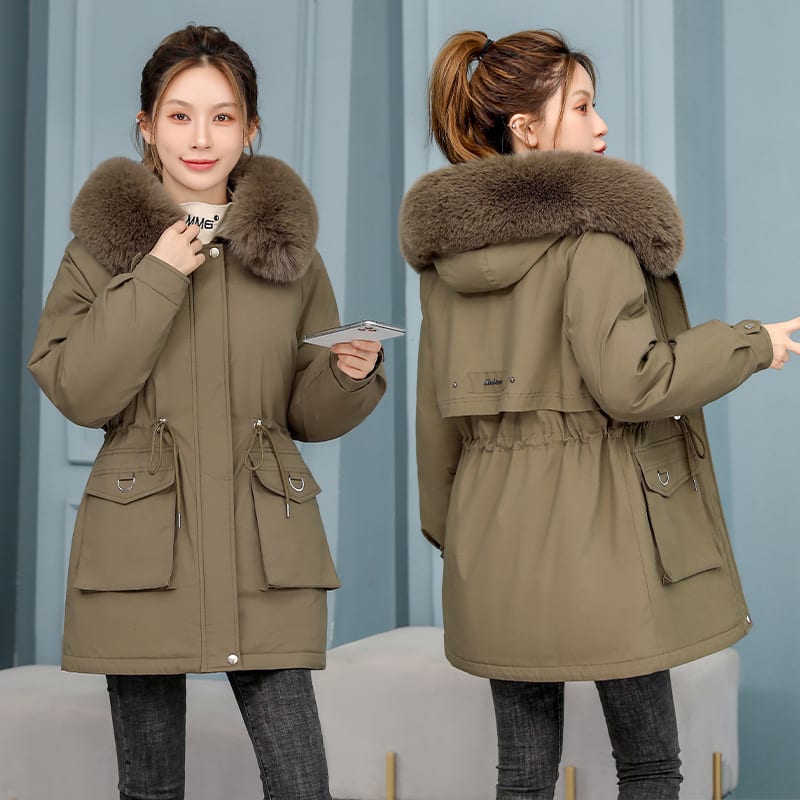 Waist Slimming Elegant Parka Cotton-padded Coat Fur Collar Western Style Velvet Lining Warm Coat view 5