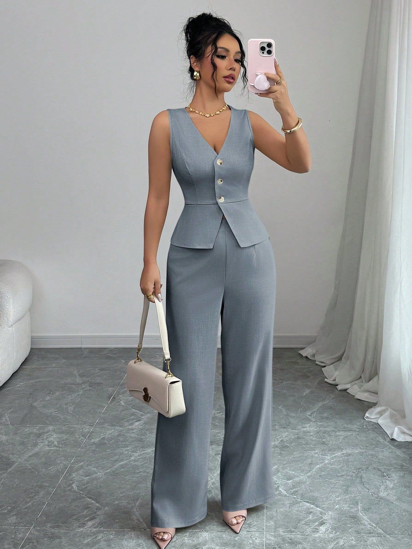 Summer Sleeveless Suit Slim V-neck Vest And High Waist Trousers Women's Two-piece Set view 6