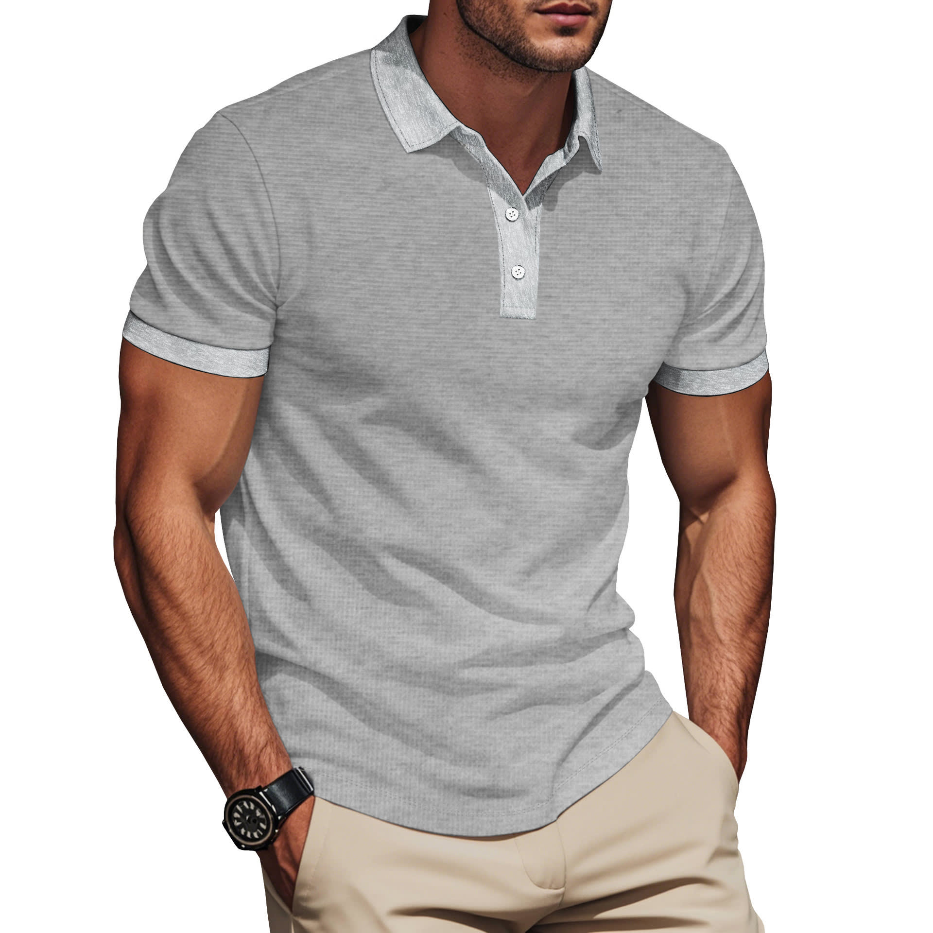 Lapel Color Matching Short Sleeve Plus Size Men view 6
