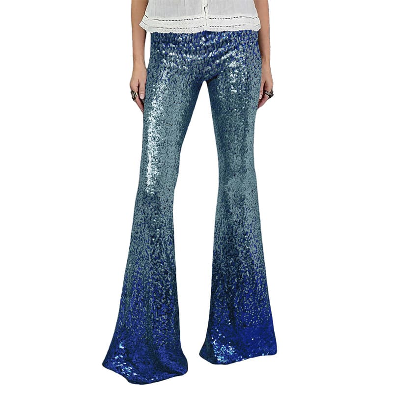 Gradient Color Wide Leg European And American High Waist Slim-fit Sequined Flared Pants view 16