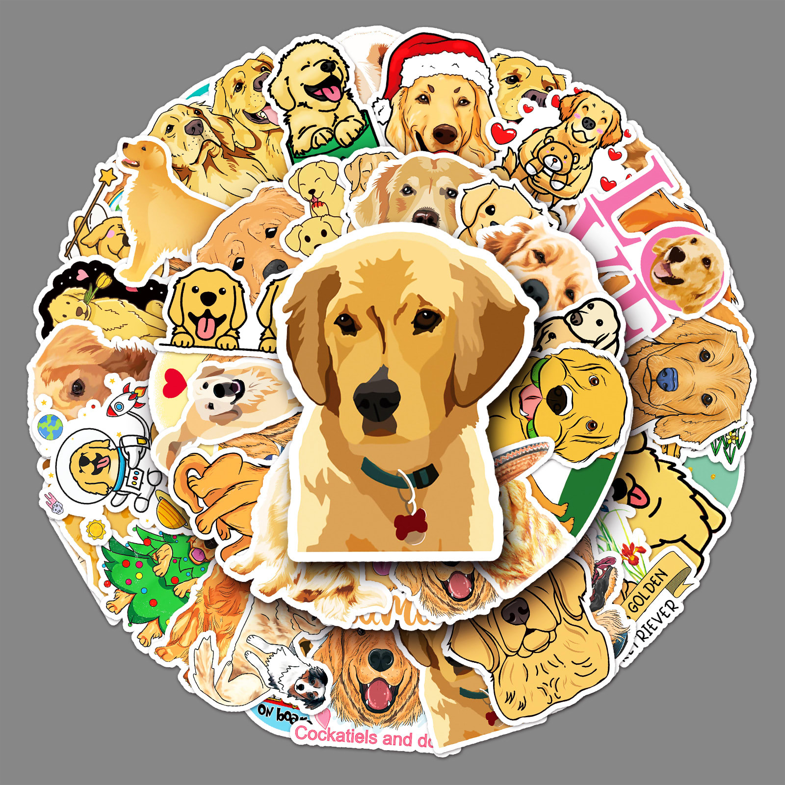 50 Sheets Waterproof Golden Retriever Graffiti Personalized Cartoon Animal DIY Stickers view 2