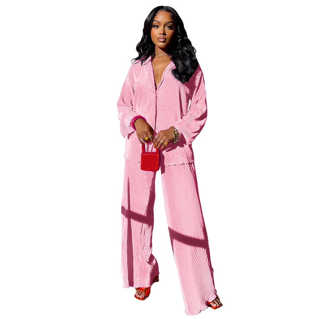 Women's Fashionable And Comfortable Pleated Wide-leg Pants Suit view 2