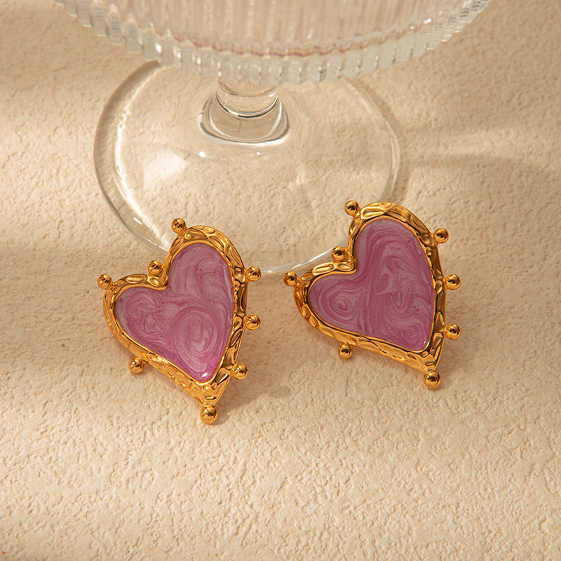 Sweet Magic Purple Love Stainless Steel Retro Fashion Ear Studs Girl Beautiful Love Jewelry Earrings For Women view 2