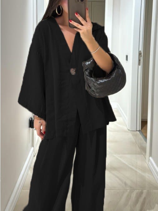 New Fashion Loose-fitting Women's V-neck Top And Wide Leg Pants Casual Suit view 7