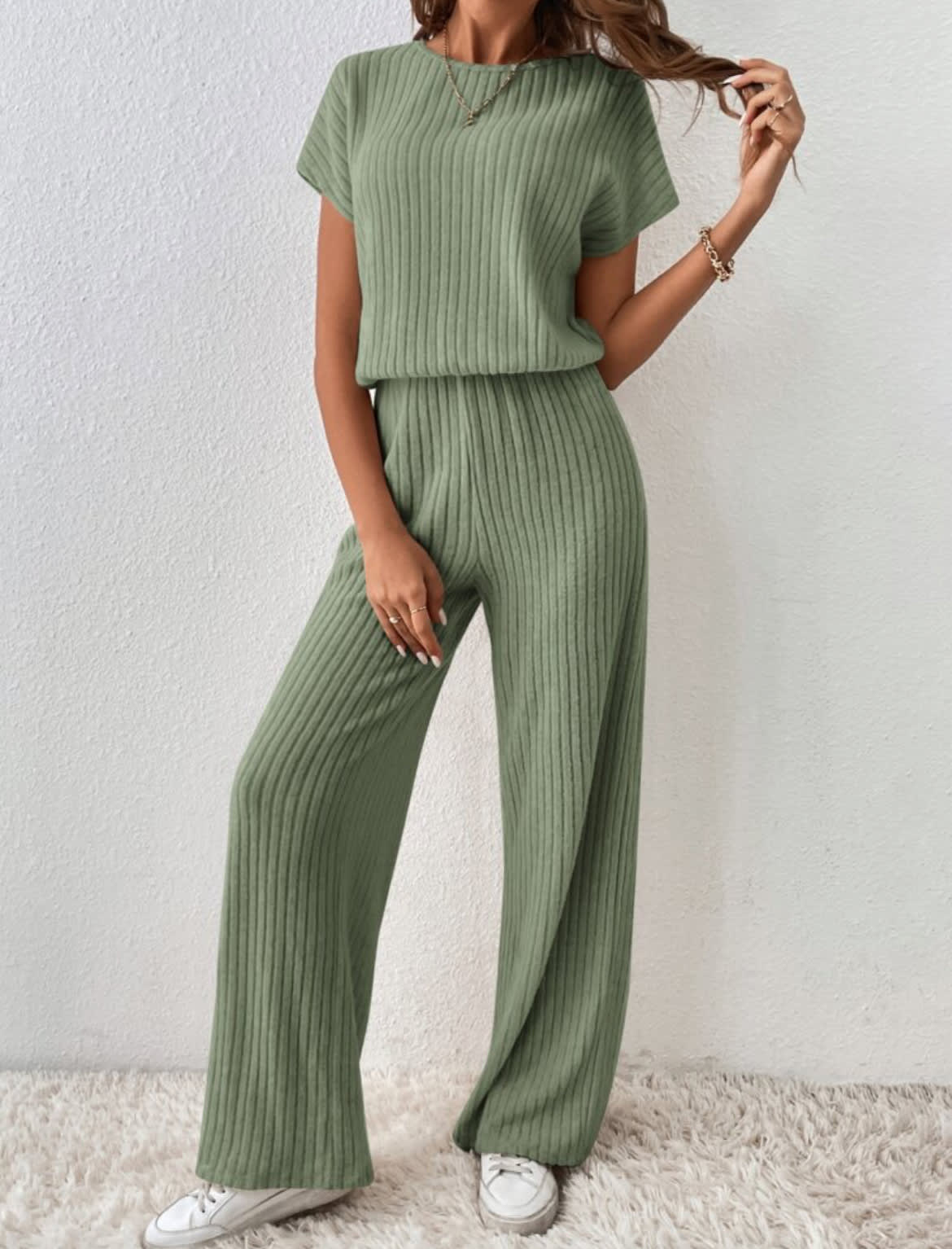 Women's Knitted Loose Wide-leg Pants Two-piece Suit view 9