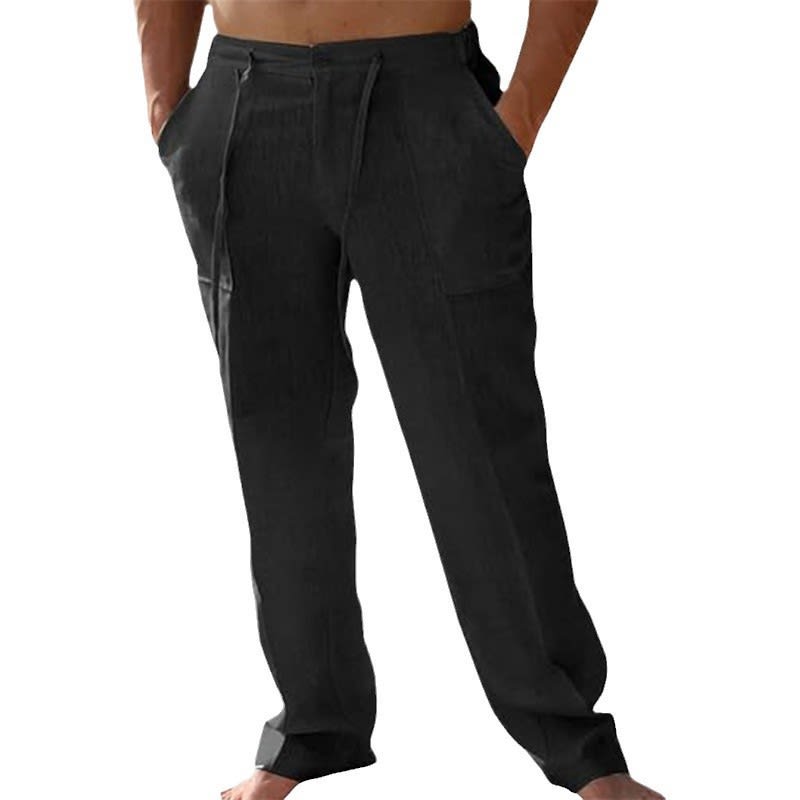 Men's Casual Linen Patch Pocket Loose Drawstring Straight Summer Beach Yoga Trousers view 14