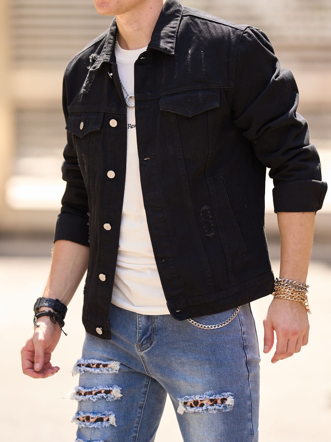 Spring And Autumn Men's Casual Jacket Youth Slim Fit Fashion Ripped Denim Coat view 8